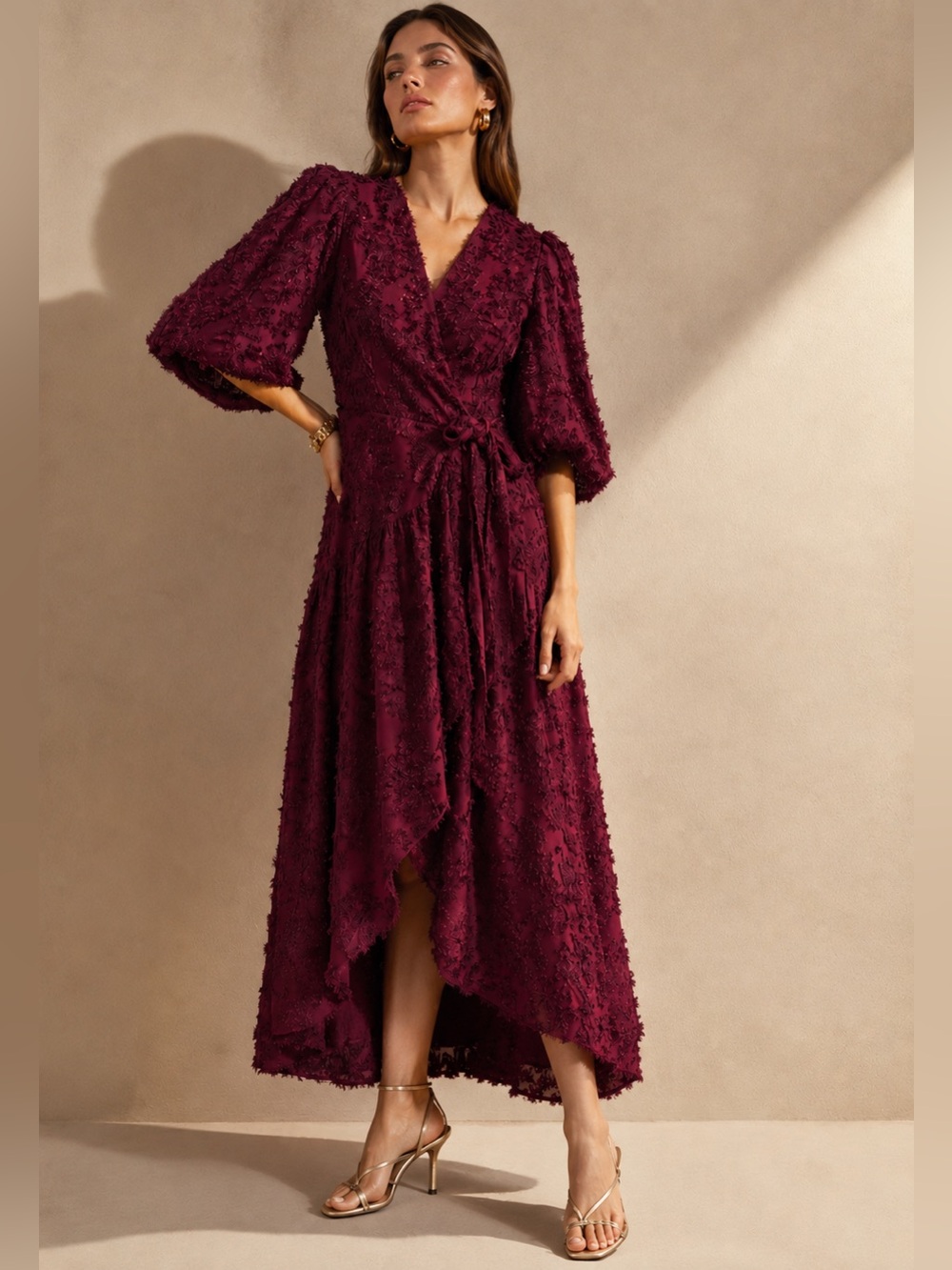 Anthropologie Hutch Rosa Floral Wrap Maxi Dress Wine XSP NWT